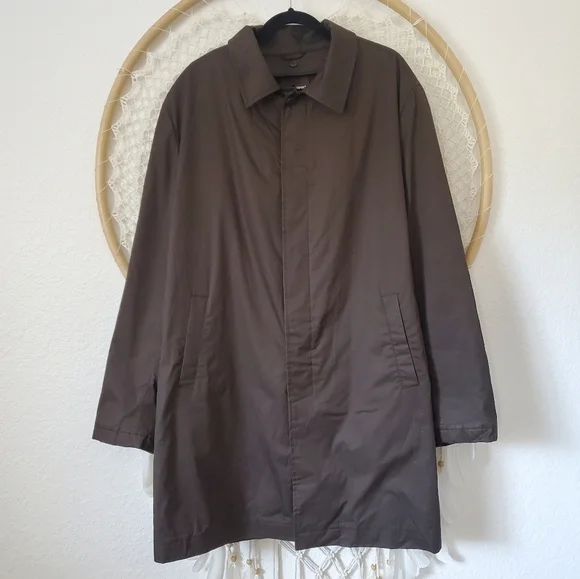 Zara Short Cotton Trench Car Coat Jacket Chocolate Brown Men's Size XL - Picture 3 of 14